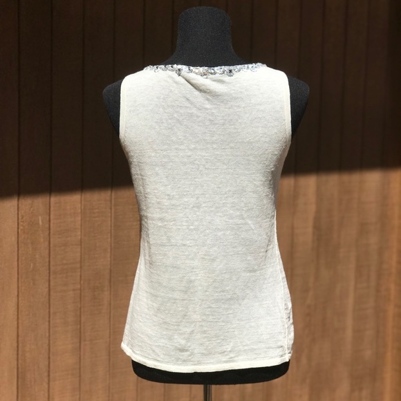 White Warren Sequin Linen Sleeveless w Tie Front - Picture 3 of 6